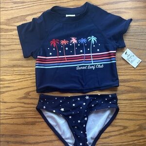 art class Navy and Red Kids Swim Rashguard Set